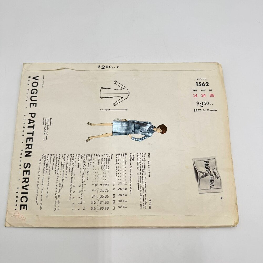 Vogue Paris Original w/Label 1960s Side Wrapped MOLYNEUX Dress Sewing Pattern 15 - Picture 5 of 9